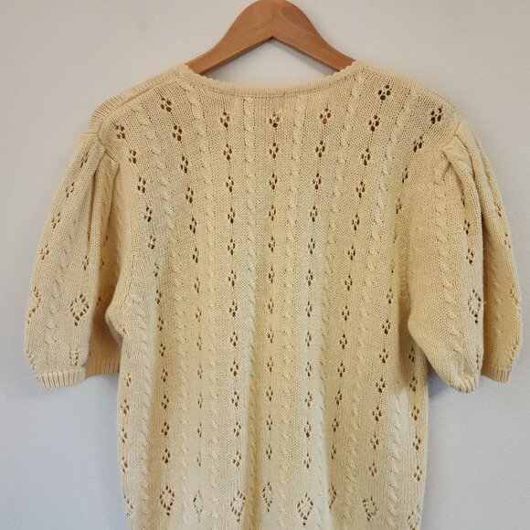 Vintage Bechamel Short Slv Sweater Knit Cross Stich Top USA Women M Retro 80's - Picture 8 of 12